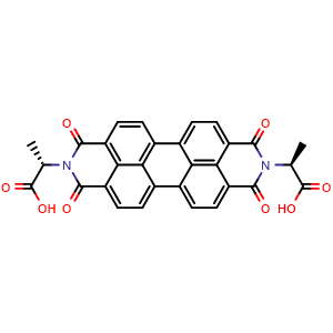 Chemical structure of (2S,2'S)-2,2'-(1,3,8,10-Tetraoxoanthra[2,1,9-def:6,5,10-d'e'f']diisoquinoline-2,9(1H,3H,8H,10H)-diyl)dipropanoic acid , CAS 925685-87-6, AChemBlock AD243326
