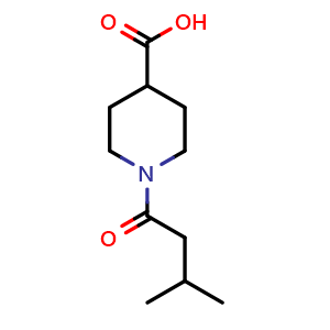 Chemical structure of 1-(3-Methylbutanoyl)piperidine-4-carboxylic acid , CAS 926238-85-9, AChemBlock AD243329
