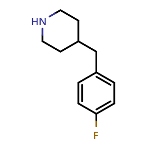 Chemical structure of 4-[(4-fluorophenyl)methyl]piperidine , CAS 92822-02-1, AChemBlock AD243331