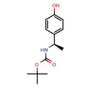Chemical structure of 1,1-Dimethylethyl N-[(1R)-1-(4-hydroxyphenyl)ethyl]carbamate , CAS 931093-11-7, AChemBlock AD243338