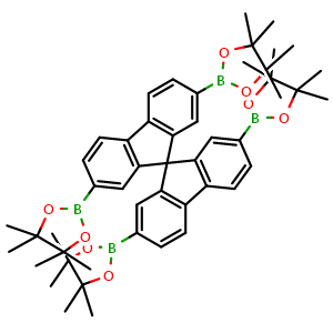 Chemical structure of 2,2',7,7'-Tetrakis(4,4,5,5-tetramethyl-1,3,2-dioxaborolan-2-yl)-9,9'-spirobi[fluorene] , CAS 934391-22-7, AChemBlock AD243351