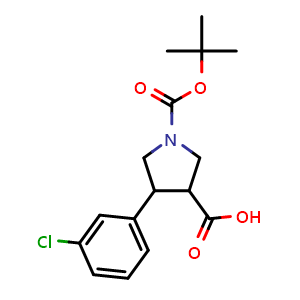 Chemical structure of 1-tert-butoxycarbonyl-4-(3-chlorophenyl)pyrrolidine-3-carboxylic acid , CAS 939757-91-2, AChemBlock AD243370