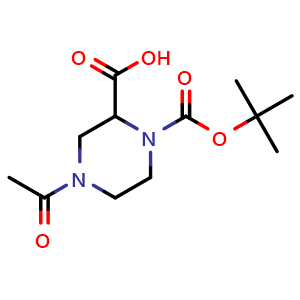 Chemical structure of 4-Acetyl-piperazine-1,2-dicarboxylate-1-tert-butyl ester , CAS 939997-63-4, AChemBlock AD243373
