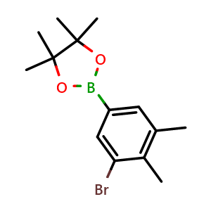 Chemical structure of 2-(3-bromo-4,5-dimethyl-phenyl)-4,4,5,5-tetramethyl-1,3,2-dioxaborolane , CAS 942069-47-8, AChemBlock AD243377