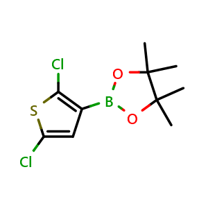 Chemical structure of 2-(2,5-dichlorothiophen-3-yl)-4,4,5,5-tetramethyl-1,3,2-dioxaborolane , CAS 942070-18-0, AChemBlock AD243379