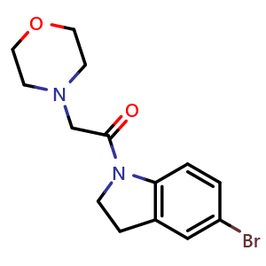 Chemical structure of 1-(5-bromo-2,3-dihydro-1H-indol-1-yl)-2-(morpholin-4-yl)ethan-1-one , CAS 948355-77-9, AChemBlock AD243407