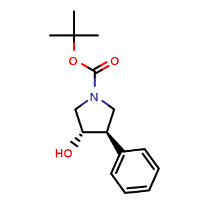 Chemical structure of (3S,4R)-tert-Butyl-3-hydroxy-4-phenylpyrrolidine-1- carboxylate , CAS 952343-40-7, AChemBlock AD243416