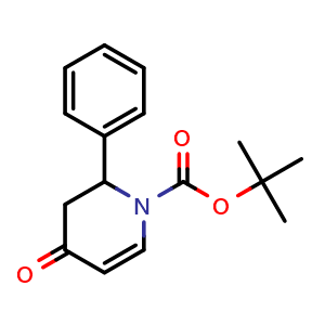 Chemical structure of 4-Oxo-2-phenyl-3,4-dihydro-2H-pyridine-1-carboxylic acid tert-butyl ester , CAS 959683-14-8, AChemBlock AD243442