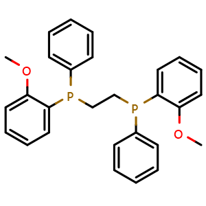 Chemical structure of (2-methoxyphenyl)({2-[(2-methoxyphenyl)(phenyl)phosphanyl]ethyl})phenylphosphane , CAS 97858-62-3, AChemBlock AD243462