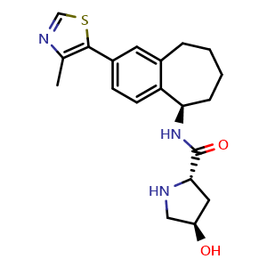 Chemical structure of (2S,4R)-4-Hydroxy-N-[(R)-2-(4-methyl-5-thiazolyl)-6,7,8,9-tetrahydro-5H-benzo[7]annulen-5-yl]pyrrolidine-2-carboxamide , CAS 3031756-11-0, AChemBlock AD243495