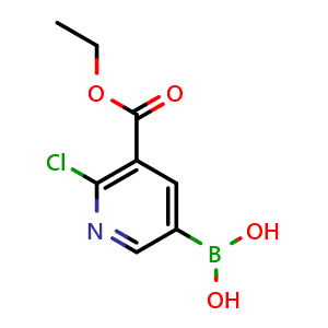Chemical structure of (6-chloro-5-(ethoxycarbonyl)pyridin-3-yl)boronic acid , AChemBlock AD243515