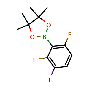 Chemical structure of 2-(2,6-difluoro-3-iodophenyl)-4,4,5,5-tetramethyl-1,3,2-dioxaborolane , AChemBlock AD243550