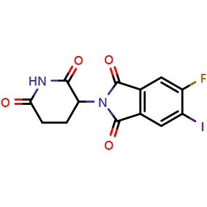 Chemical structure of 2-(2,6-dioxohexahydropyridin-3-yl)-6-fluoro-5-iodoisoindole-1,3-dione , CAS 3037693-01-6, AChemBlock AD243552