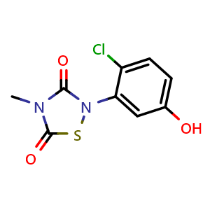 Chemical structure of 2-(2-chloro-5-hydroxyphenyl)-4-methyl-1,2,4-thiadiazolidine-3,5-dione , CAS 3037695-79-4, AChemBlock AD243555