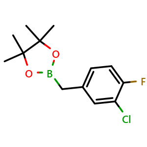 Chemical structure of 2-(3-chloro-4-fluorobenzyl)-4,4,5,5-tetramethyl-1,3,2-dioxaborolane , AChemBlock AD243564