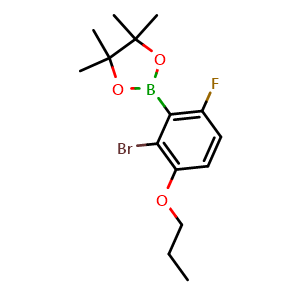 Chemical structure of 2-Bromo-6-fluoro-3-proproxyphenylboronic acid pinacol ester , AChemBlock AD243582