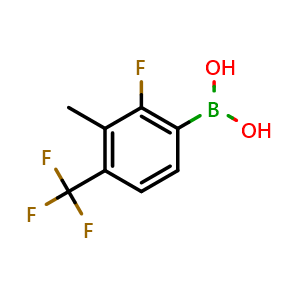 Chemical structure of 2-Fluoro-3-methyl-4-(trifluoromethylphenyl)boronic acid , AChemBlock AD243585