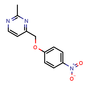 Chemical structure of 2-methyl-4-{[(4-nitrophenyl)oxy]methyl}pyrimidine , CAS 3037682-53-1, AChemBlock AD243587
