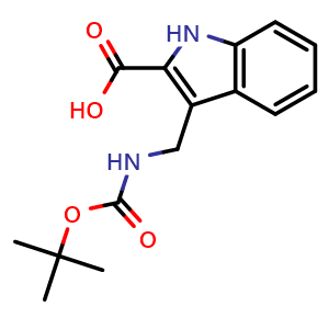 Chemical structure of 3-[(Boc-amino)methyl]-1H-indole-2-carboxylic acid , CAS 2183577-03-7, AChemBlock AD243601
