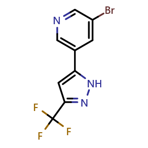Chemical structure of 3-Bromo-5-(3-(trifluoromethyl)-1H-pyrazol-5-yl)pyridine , AChemBlock AD243604