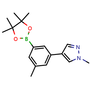 Chemical structure of 3-Methyl-5-(1-methyl-4-pyrazolyl)phenylboronic acid pinacol ester , AChemBlock AD243609