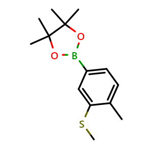 Chemical structure of 4,4,5,5-tetramethyl-2-(4-methyl-3-(methylthio)phenyl)-1,3,2-dioxaborolane , AChemBlock AD243620