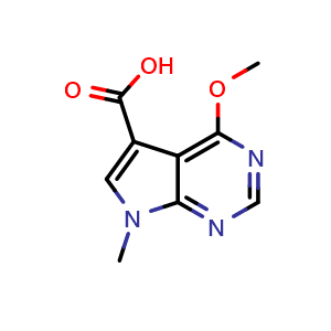Chemical structure of 4-methoxy-7-methyl-7H-pyrrolo[2,3-d]pyrimidine-5-carboxylic acid , AChemBlock AD243625
