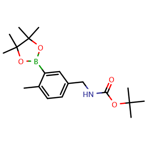 Chemical structure of 5-[(Boc-amino)methyl]-2-methylphenylboronic acid pinacol ester , AChemBlock AD243634