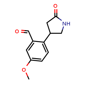 Chemical structure of 5-Methoxy-2-(5-oxopyrrolidin-3-yl)benzaldehyde , CAS 3031787-54-6, AChemBlock AD243640