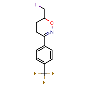 Chemical structure of 6-(Iodomethyl)-3-[4-(trifluoromethyl)phenyl]-6H,5H,4H-1,2-oxazine , CAS 3057621-28-7, AChemBlock AD243642