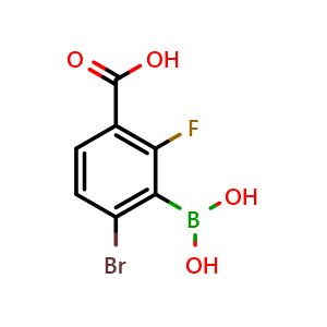 Chemical structure of 6-Bromo-3-carboxy-2-fluorophenylboronic acid , AChemBlock AD243644
