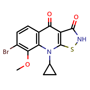 Chemical structure of 7-Bromo-9-cyclopropyl-8-methoxyisothiazolo[5,4-b]quinoline-3,4(2H,9H)-dione , AChemBlock AD243651