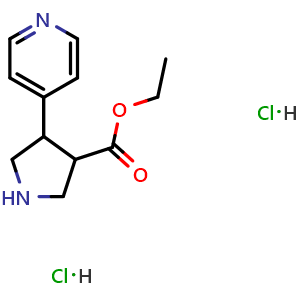 Chemical structure of Ethyl 4-pyridin-4-ylpyrrolidine-3-carboxylate dihydrochloride , CAS 1594511-37-1, AChemBlock AD243676