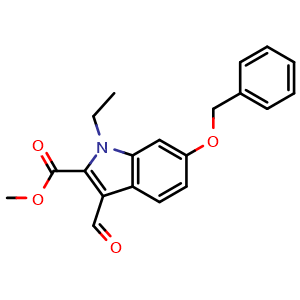 Chemical structure of Methyl 6-(benzyloxy)-1-ethyl-3-formylindole-2-carboxylate , CAS 3037676-27-7, AChemBlock AD243690