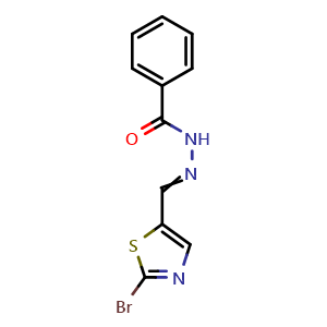 Chemical structure of N'-[(2-Bromo-5-thiazolyl)methylene]benzohydrazide , CAS 2939097-59-1, AChemBlock AD243697