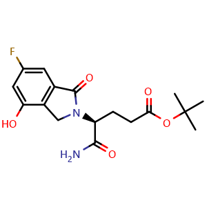 Chemical structure of tert-Butyl (S)-5-Amino-4-(6-fluoro-4-hydroxy-1-oxo-2-isoindolinyl)-5-oxopentanoate , CAS 1918172-30-1, AChemBlock AD243716