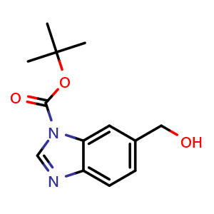 Chemical structure of tert-Butyl 6-(hydroxymethyl)-1H-benzo[d]imidazole-1-carboxylate , CAS 725237-71-8, AChemBlock AD243725