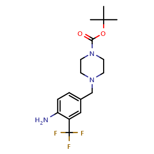 Chemical structure of tert-butyl 4-(4-amino-3-(trifluoromethyl)benzyl)piperazine-1-carboxylate , CAS 1093759-09-1, AChemBlock AD243784