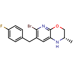 Chemical structure of (S)-6-Bromo-7-(4-fluorobenzyl)-2-methyl-2,3-dihydro-1H-pyrido[2,3-b][1,4]oxazine , CAS 2750618-56-3, AChemBlock AD243796