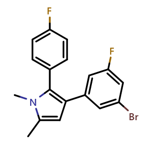 Chemical structure of 3-(3-Bromo-5-fluorophenyl)-2-(4-fluorophenyl)-1,5-dimethyl-1H-pyrrole , AChemBlock AD243804