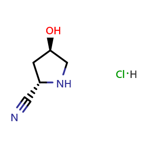 Chemical structure of (2S,4R)-4-hydroxypyrrolidine-2-carbonitrile hydrochloride , CAS 1350834-26-2, AChemBlock AD243809