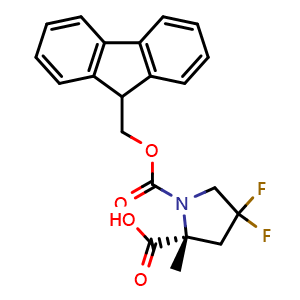 Chemical structure of (R)-1-(((9H-fluoren-9-yl)methoxy)carbonyl)-4,4-difluoro-2-methylpyrrolidine-2-carboxylic acid , AChemBlock AD243813