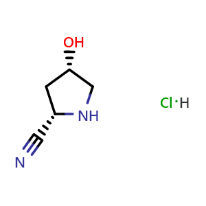 Chemical structure of (2S,4S)-4-hydroxypyrrolidine-2-carbonitrile hydrochloride , AChemBlock AD243815