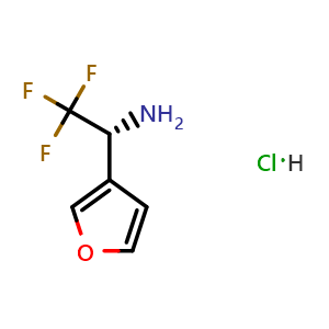 Chemical structure of (R)-2,2,2-Trifluoro-1-(furan-3-yl)ethan-1-amine hydrochloride , CAS 2988280-14-2, AChemBlock AD243821