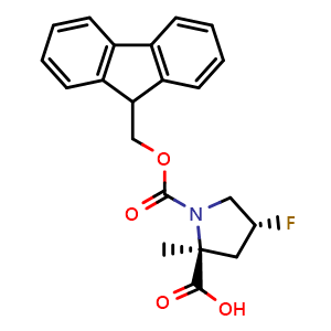Chemical structure of (2S,4R)-1-(((9H-fluoren-9-yl)methoxy)carbonyl)-4-fluoro-2-methylpyrrolidine-2-carboxylic acid , AChemBlock AD243835