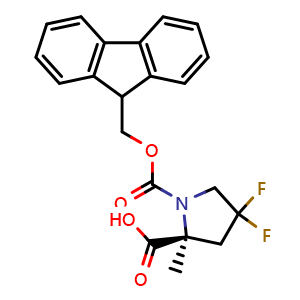 Chemical structure of (S)-1-(((9H-fluoren-9-yl)methoxy)carbonyl)-4,4-difluoro-2-methylpyrrolidine-2-carboxylic acid , AChemBlock AD243836