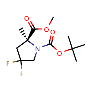 Chemical structure of 1-(tert-Butyl) 2-methyl (S)-4,4-difluoro-2-methylpyrrolidine-1,2-dicarboxylate , AChemBlock AD243839