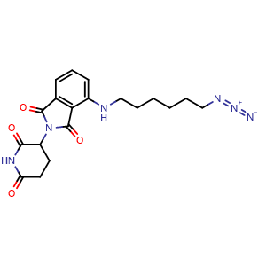 Chemical structure of 4-((6-Azidohexyl)amino)-2-(2,6-dioxopiperidin-3-yl)isoindoline-1,3-dione , CAS 2375555-72-7, AChemBlock AD243843
