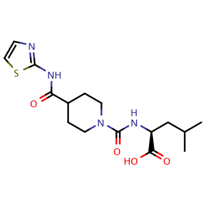 Chemical structure of (4-(Thiazol-2-ylcarbamoyl)piperidine-1-carbonyl)-L-leucine , CAS 1814897-92-1, AChemBlock AD243855