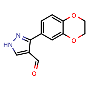 Chemical structure of 3-(2,3-Dihydrobenzo[b][1,4]dioxin-6-yl)-1H-pyrazole-4-carbaldehyde , CAS 1006482-46-7, AChemBlock AD243889